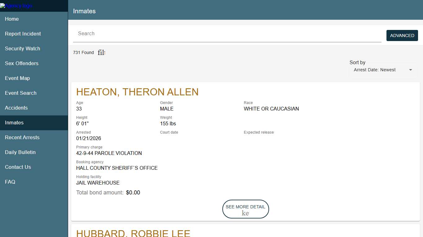 Hall County Sheriff's Office Sheriff To Citizen | Police to Citizen - Inmates catalog